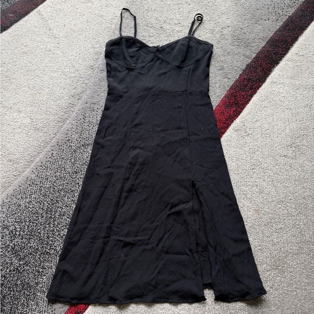 Sunday Best Black Front Slit Slip Dress